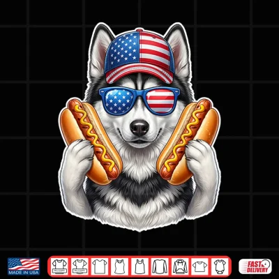 Design 4th of July Hotdog Siberian Husky Funny Patriotic USA Flag Shirt 1