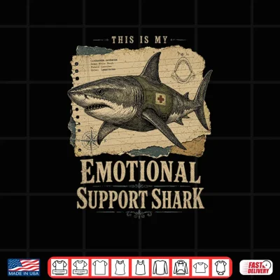 Emotional Support Shark Vintage Funny Sea Creature Ocean Shirt 4 Design Emotional Support Shark Vintage Funny Sea Creature Ocean Shirt 1