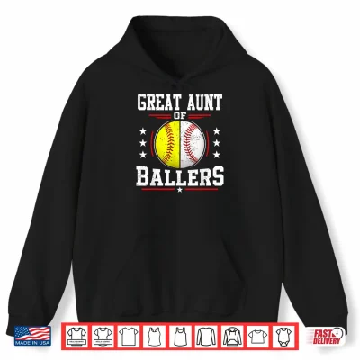 Hoodie Great Aunt of Ballers Baseball Softball Aunt Shirt