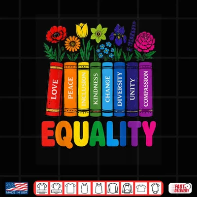 Design Equality Rainbow Books and Flowers Love Peace LGBTQ Pride Shirt