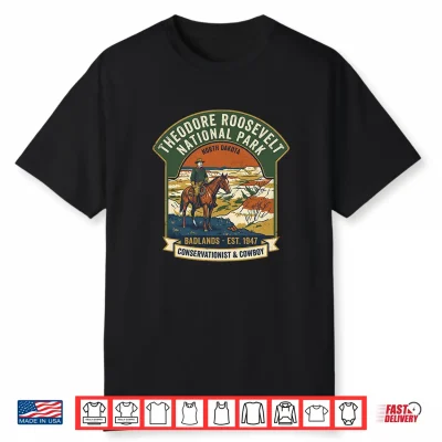 Theodore Roosevelt National Park Badlands Vintage Cowboy Art Premium Tri Blend Shirt