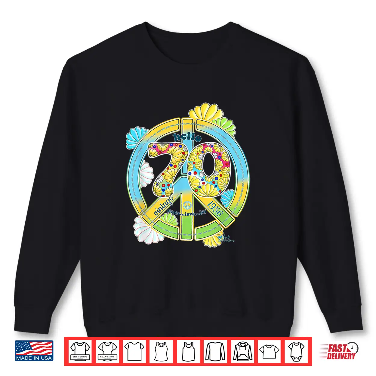 Born In 1956 Colorful Flower Power Retro Number Art Shirt Born In 1956 Colorful Flower Power Retro Number Art Shirt