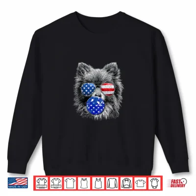 Sweatshirt Cute Pomeranian Wearing USA Flag Sunglasses 4th of July Day Shirt