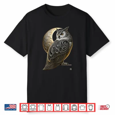 Golden Moon Owl Harmony Art Shirt