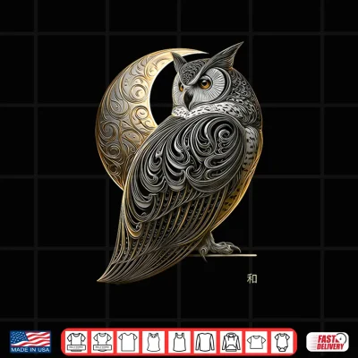 Design Golden Moon Owl Harmony Art Shirt