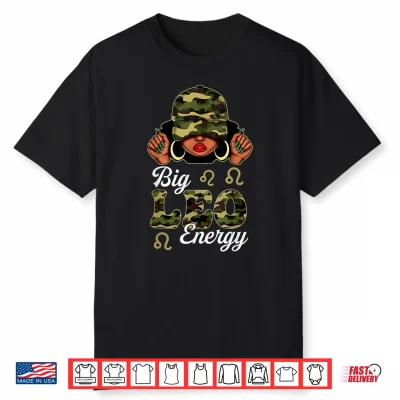 Big Leo Energy Black Culture Camouflage Zodiac Sign Shirt