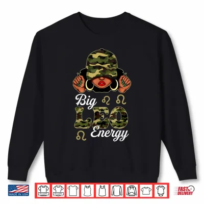 Sweatshirt Big Leo Energy Black Culture Camouflage Zodiac Sign Shirt