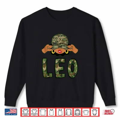 Sweatshirt Leo Queen Black Culture With Camo Cap Afro Zodiac Shirt
