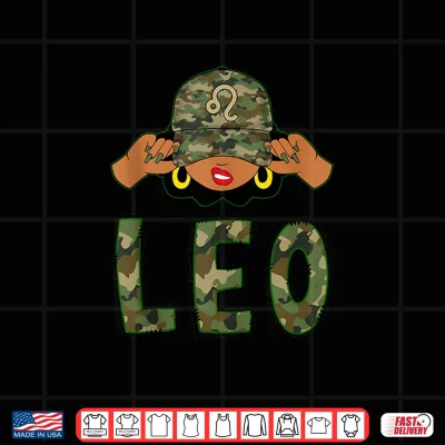 Design Leo Queen Black Culture With Camo Cap Afro Zodiac Shirt