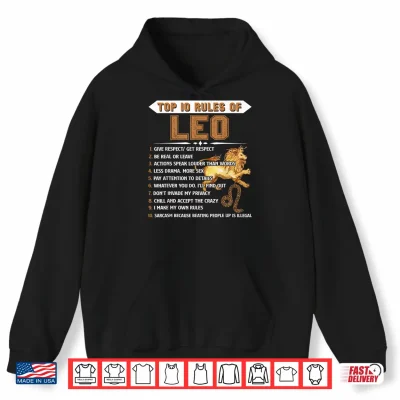 Hoodie Leo Zodiac Birthday Gift Top 10 Rules Of Leo Gift Funny Shirt