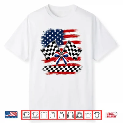 4Th Of July Usa Patriotic Racing Flags Checkered Race Day Shirt