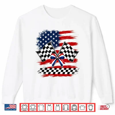 4Th Of July Usa Patriotic Racing Flags Checkered Race Day Shirt 2 Sweatshirt 4th of July USA Patriotic Racing Flags Checkered Race Day Shirt