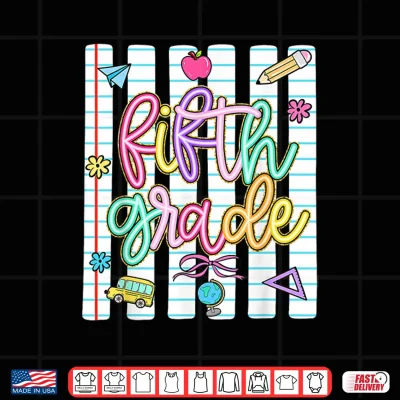 Striped Preppy Fifth Grade Back To School Teacher Girl Kids Shirt 4 Design Striped Preppy Fifth Grade Back to School Teacher Girl Kids Shirt