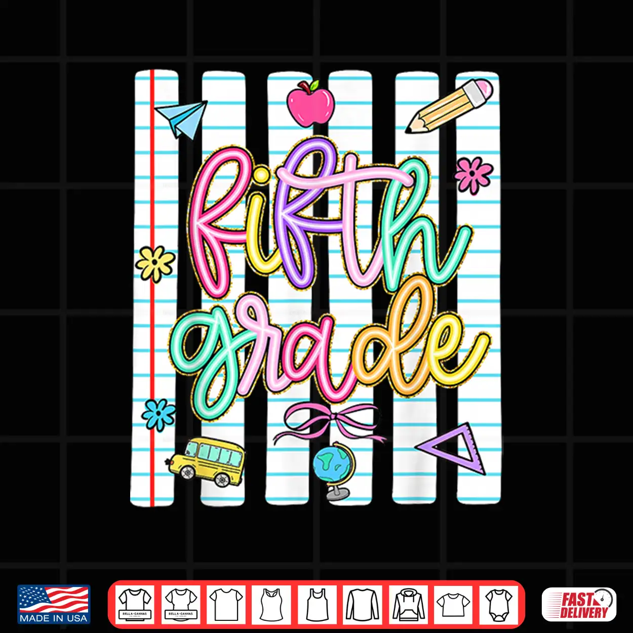Striped Preppy Fifth Grade Back To School Teacher Girl Kids Shirt Striped Preppy Fifth Grade Back To School Teacher Girl Kids Shirt