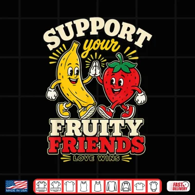 Design Support Your Fruity Friends Love Wins Retro Mascot Pride Shirt