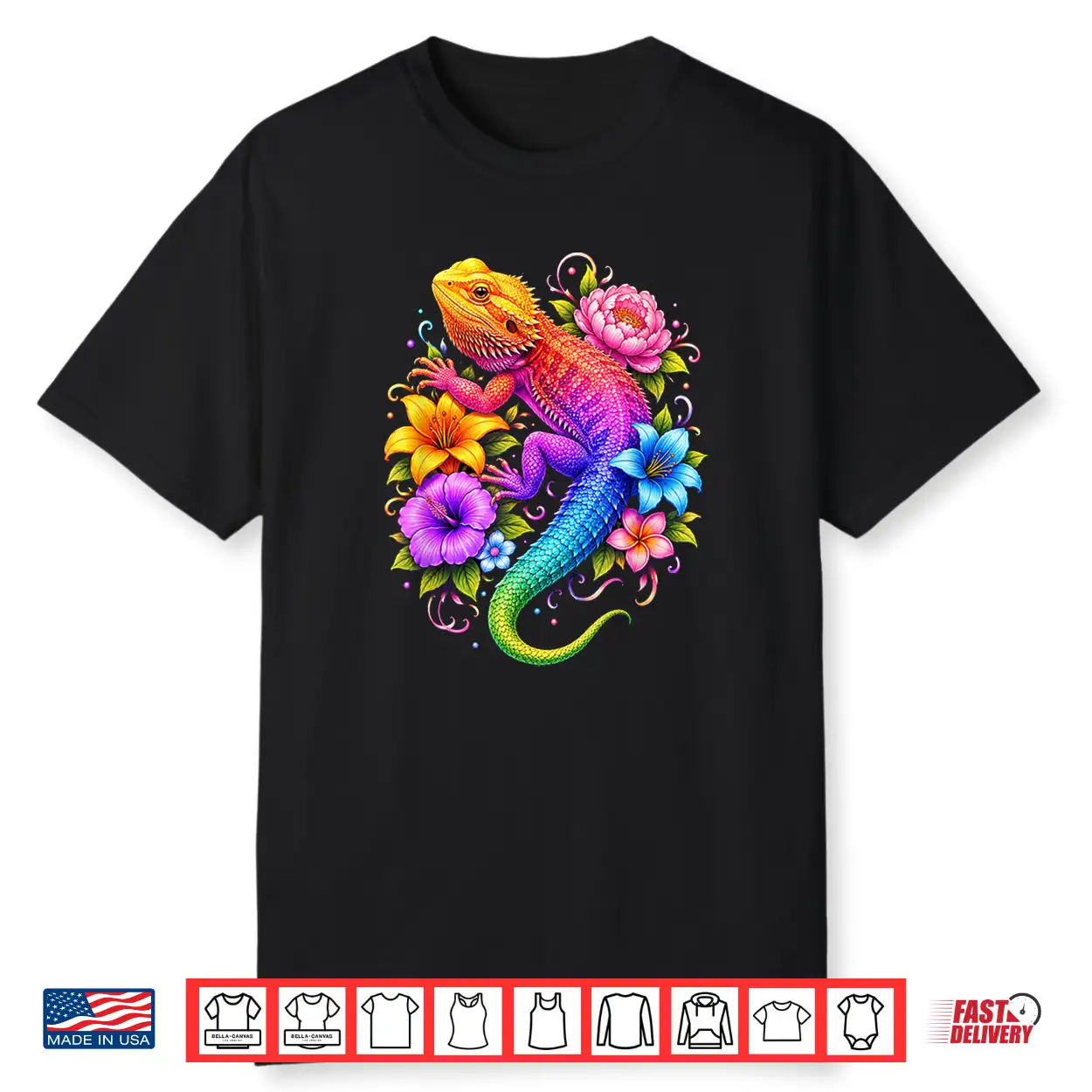 Colorful Floral Bearded Dragon Flowers Rainbow Women Girls Shirt Colorful Floral Bearded Dragon Flowers Rainbow Women Girls Shirt