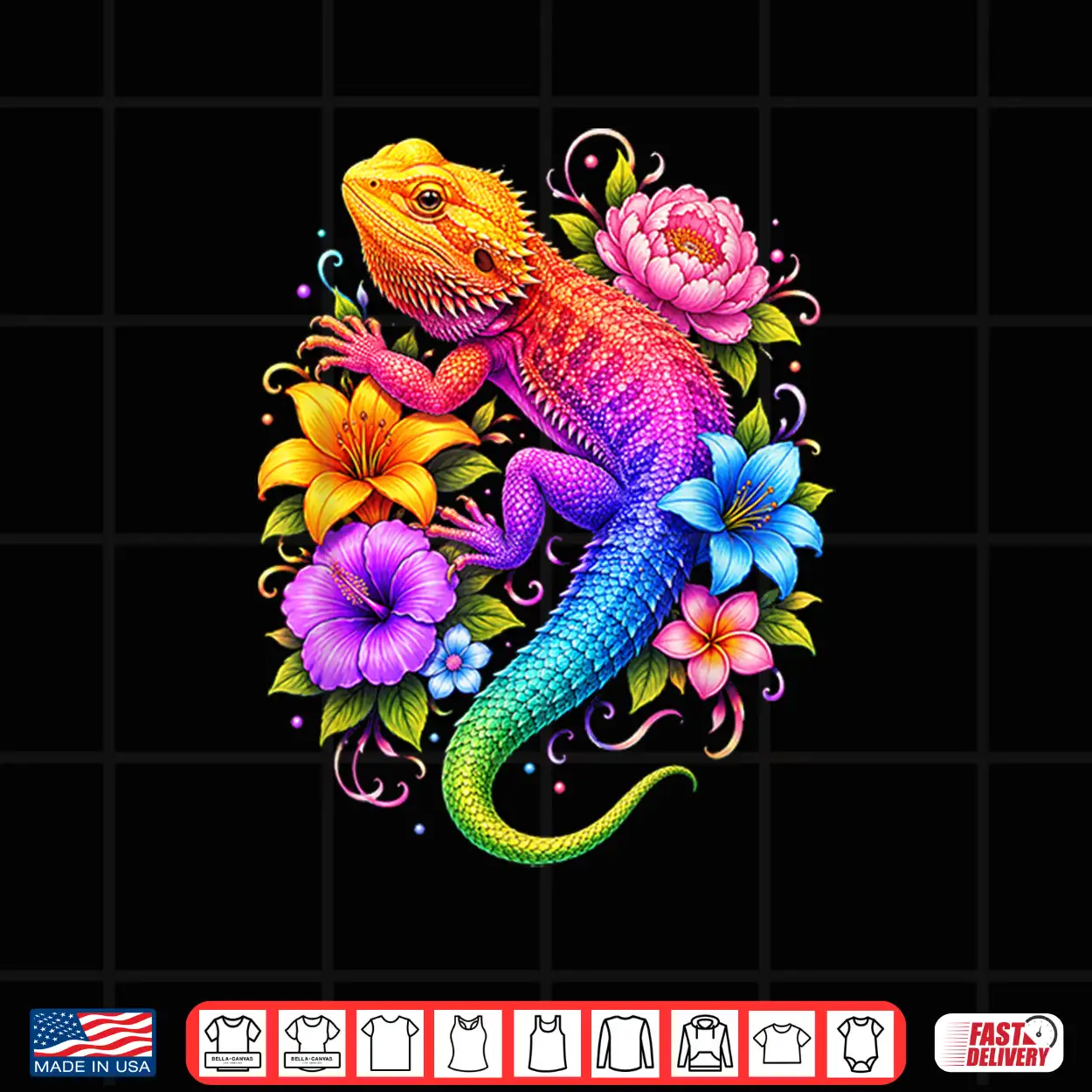 Colorful Floral Bearded Dragon Flowers Rainbow Women Girls Shirt Colorful Floral Bearded Dragon Flowers Rainbow Women Girls Shirt