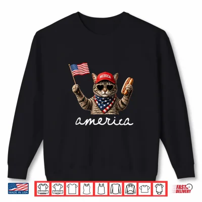 Sweatshirt USA America Cat Hot Dog 1776 2026 4th of July 250 Years Shirt