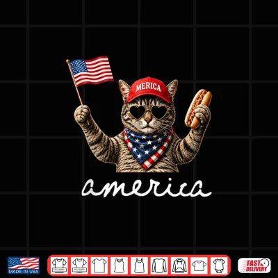 Design USA America Cat Hot Dog 1776 2026 4th of July 250 Years Shirt