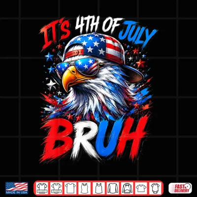 Design Bruh 4th of July Boys Kids Fourth of July Bald Eagle Shirt