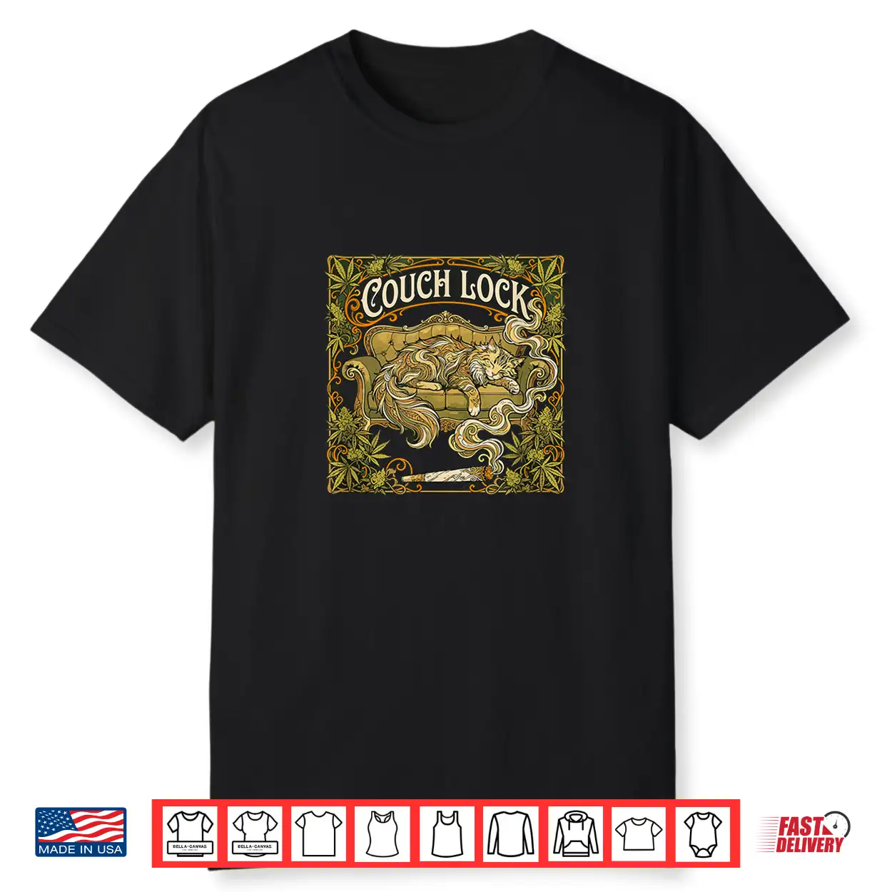 Couch Lock Cat Art Nouveau Stoner Aesthetic Tee Shirt Couch Lock Cat Art Nouveau Stoner Aesthetic Tee Shirt