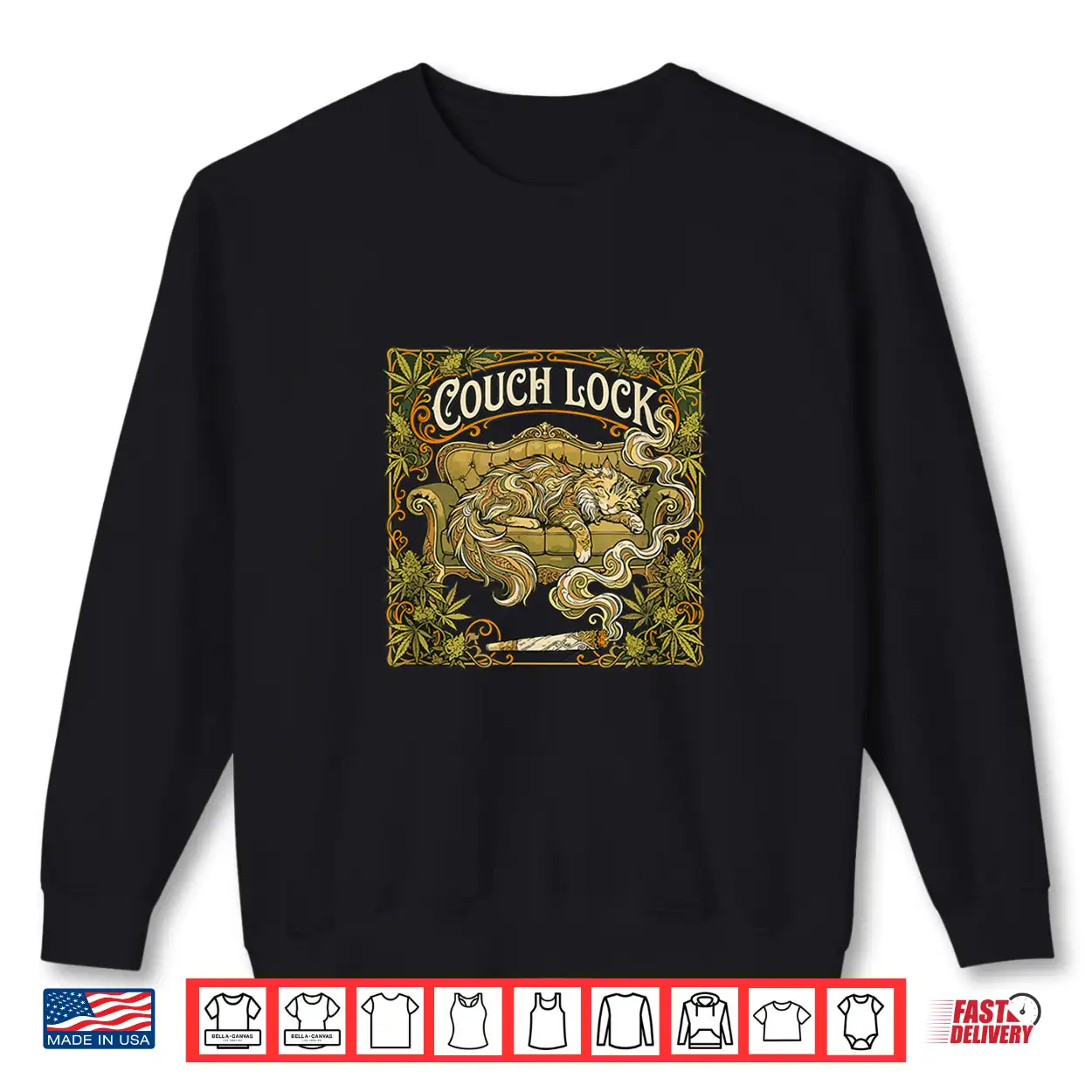 Couch Lock Cat Art Nouveau Stoner Aesthetic Tee Shirt Couch Lock Cat Art Nouveau Stoner Aesthetic Tee Shirt