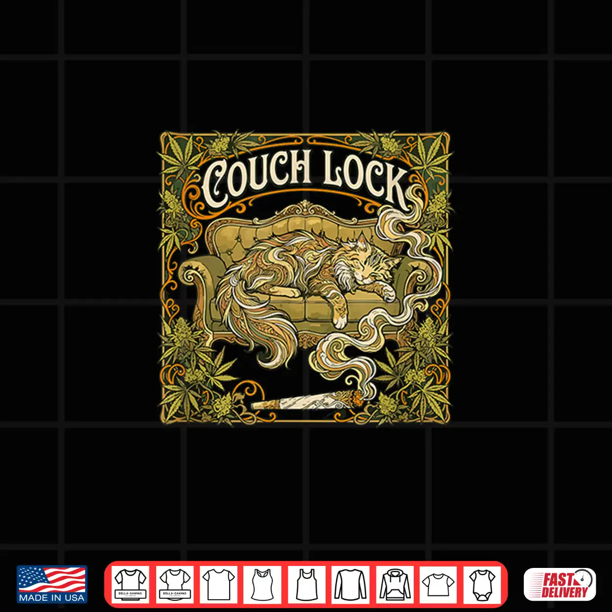 Couch Lock Cat Art Nouveau Stoner Aesthetic Tee Shirt Couch Lock Cat Art Nouveau Stoner Aesthetic Tee Shirt