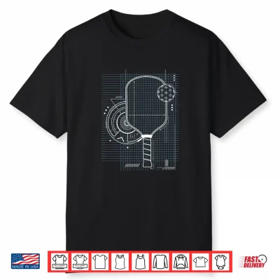 Pickleball Blueprint Patent Style Paddle Technical Graphic Shirt