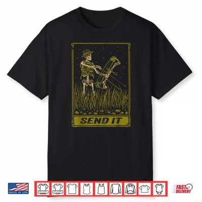 Send It Vintage Bowfishing Skeleton Outdoor Adventure Art Shirt