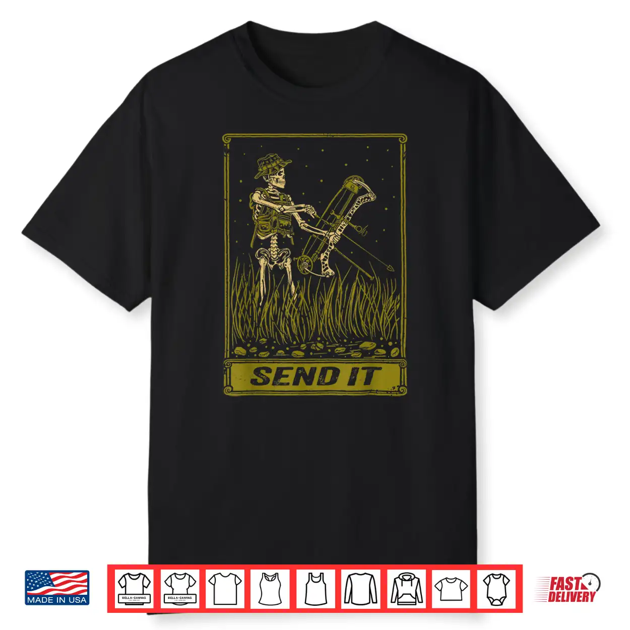 Send It Vintage Bowfishing Skeleton Outdoor Adventure Art Shirt Send It Vintage Bowfishing Skeleton Outdoor Adventure Art Shirt