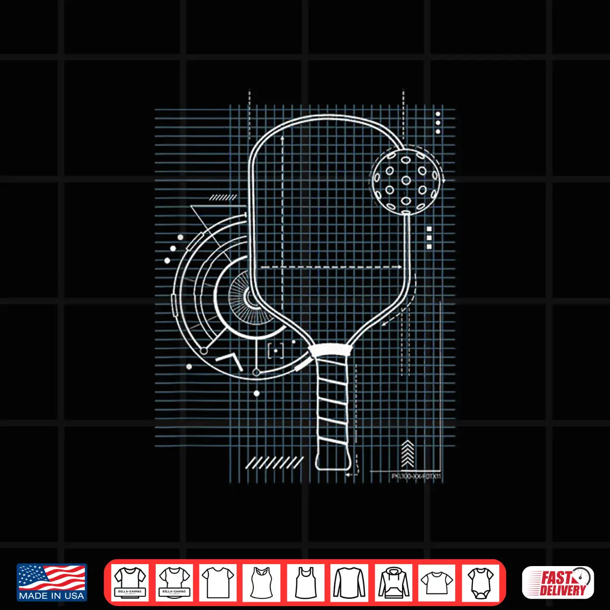 Pickleball Blueprint Patent Style Paddle Technical Graphic Shirt Pickleball Blueprint Patent Style Paddle Technical Graphic Shirt