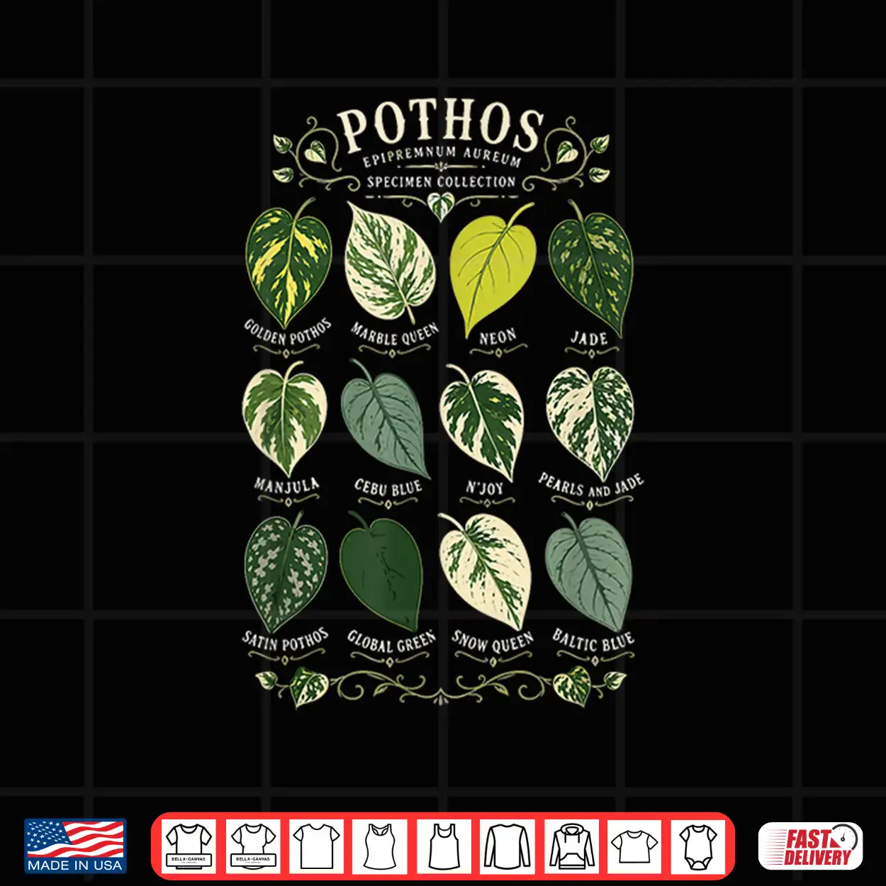 Pothos Plant Varieties Botanical Houseplant Design Shirt Pothos Plant Varieties Botanical Houseplant Design Shirt