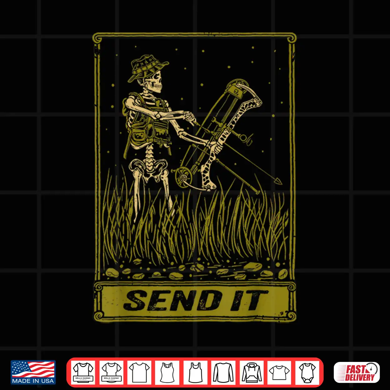 Send It Vintage Bowfishing Skeleton Outdoor Adventure Art Shirt Send It Vintage Bowfishing Skeleton Outdoor Adventure Art Shirt