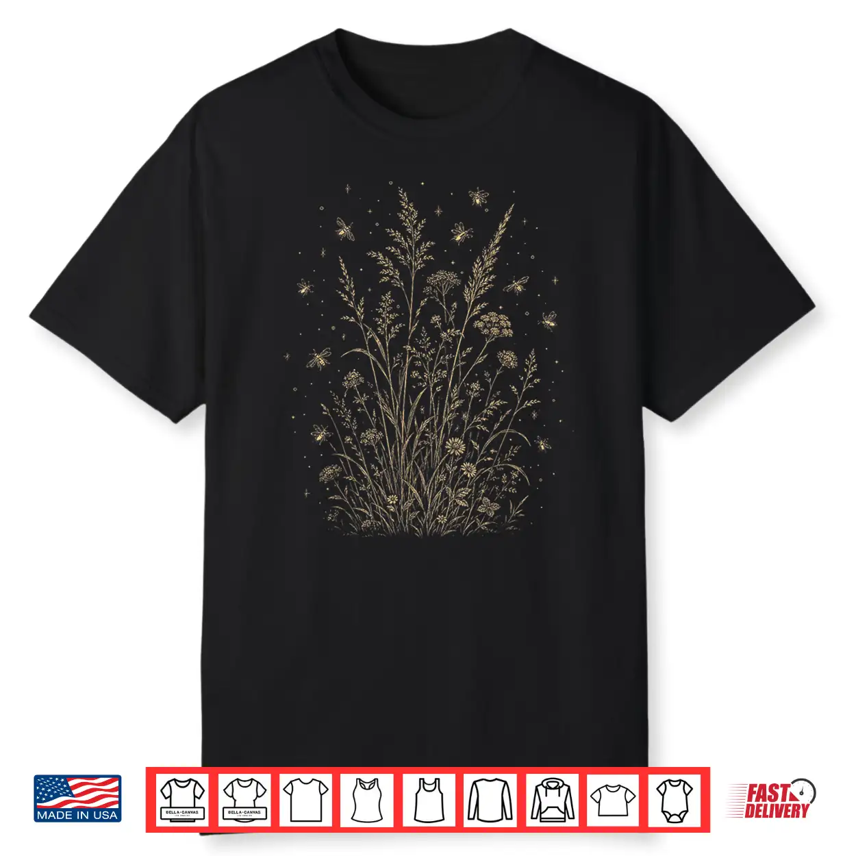 Vintage Firefly Wildflower Cottagecore Boho Nature Lover Shirt