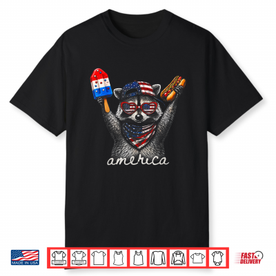 America Raccoon Ice Cream & Hot Dog 1776 2026 4Th Of July Shirt