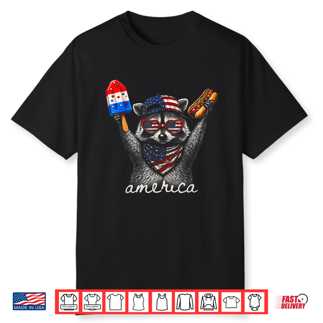 America Raccoon Ice Cream & Hot Dog 1776 2026 4Th Of July Shirt America Raccoon Ice Cream & Hot Dog 1776 2026 4Th Of July Shirt