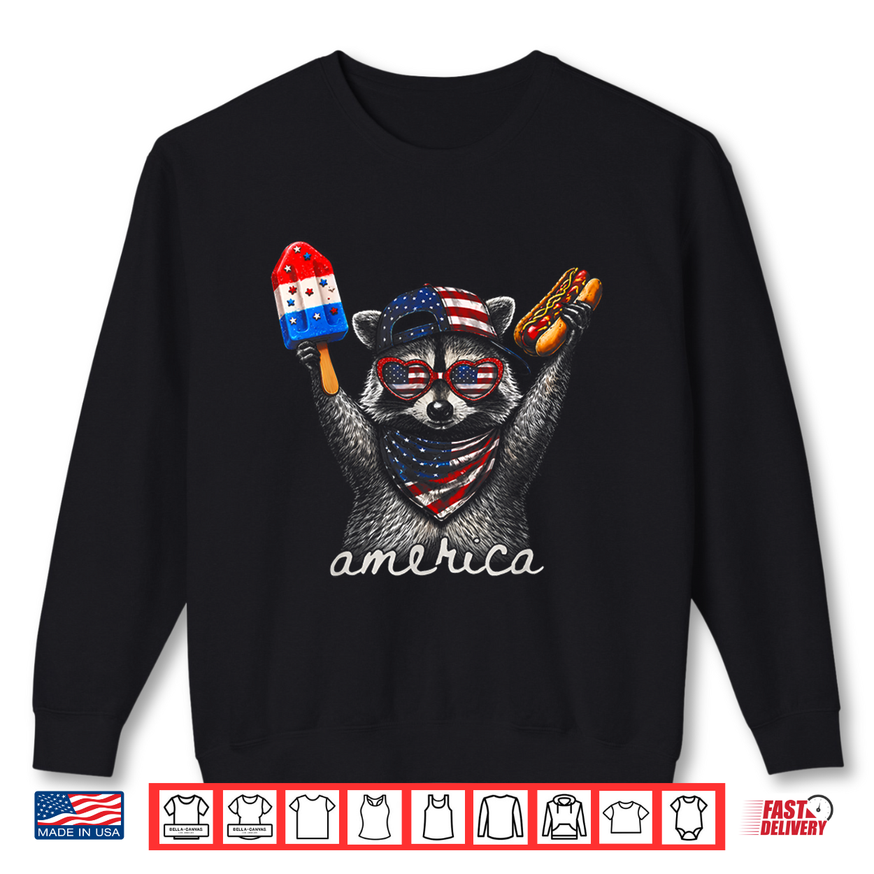 America Raccoon Ice Cream & Hot Dog 1776 2026 4Th Of July Shirt America Raccoon Ice Cream & Hot Dog 1776 2026 4Th Of July Shirt