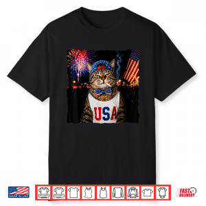 Patriotic Smoking Cat Funny 4Th Of July Usa Flag Cat Lover Shirt