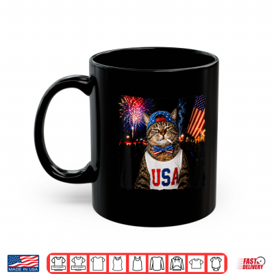 Mug Patriotic Smoking Cat Funny 4th of July USA Flag Cat Lover Shirt