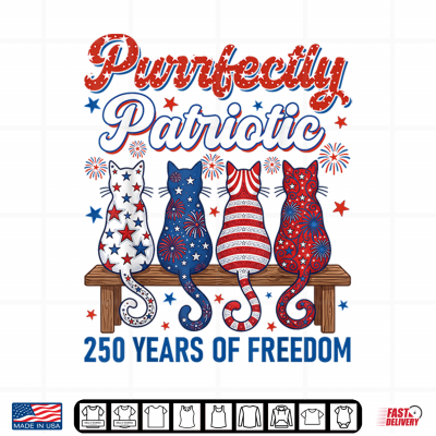 Design Funny 4th of July Cat Lovers Purrfectly Patriotic 250 Years Shirt