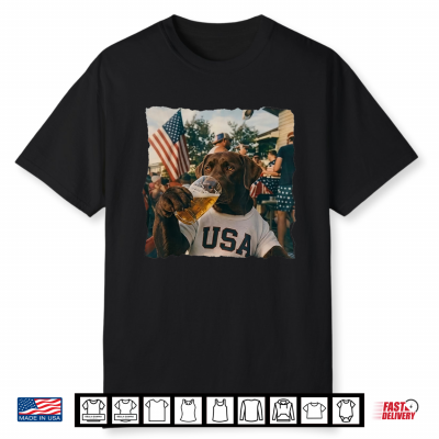 Funny Patriotic Chocolate Lab Drinking Beer 4Th Of July Shirt