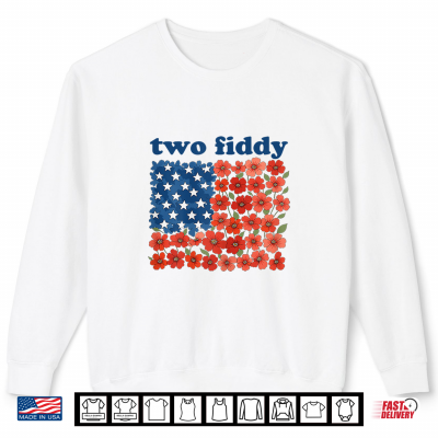 Sweatshirt Two Fiddy Funny American Flag 4th of July Girls Women Shirt