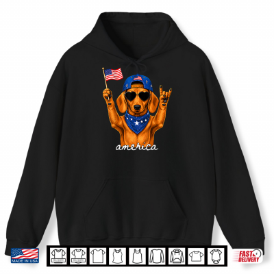 Funny America Dachshund Rock On American Flag 4Th Of July Shirt 1 Hoodie Funny America Dachshund Rock on American Flag 4th of July Shirt