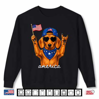 Funny America Dachshund Rock On American Flag 4Th Of July Shirt 2 Sweatshirt Funny America Dachshund Rock on American Flag 4th of July Shirt