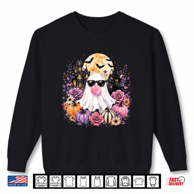Ghost Blowing Bubble Gum Black Cat Halloween Floral Pumpkin Shirt 2 Sweatshirt Ghost Blowing Bubble Gum Black Cat Halloween Floral Pumpkin Shirt
