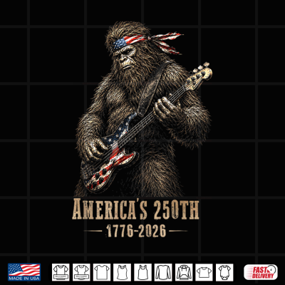 Design Patriotic Bigfoot Playing Guitar 250 Years America 4th July Shirt