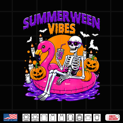 Design Summerween Vibes Funny Skeleton Spooky Summer Men Women Kid Shirt