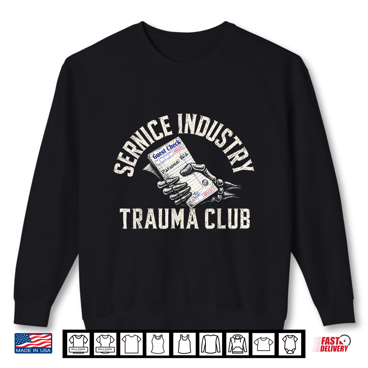 Service Industry Trauma Club Bill Skeleton Hand Shirt Service Industry Trauma Club Bill Skeleton Hand Shirt
