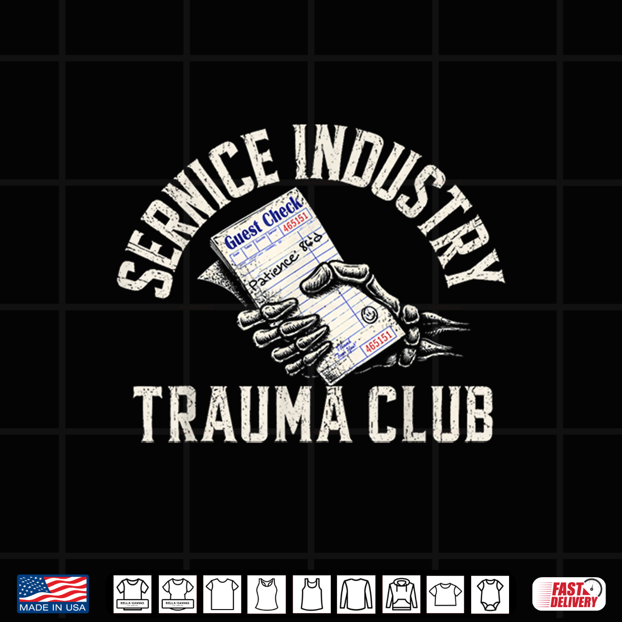 Service Industry Trauma Club Bill Skeleton Hand Shirt Service Industry Trauma Club Bill Skeleton Hand Shirt