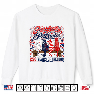 Sweatshirt Cute Purrfectly Patriotic Cats 4th of July Women Graphic Shirt 1